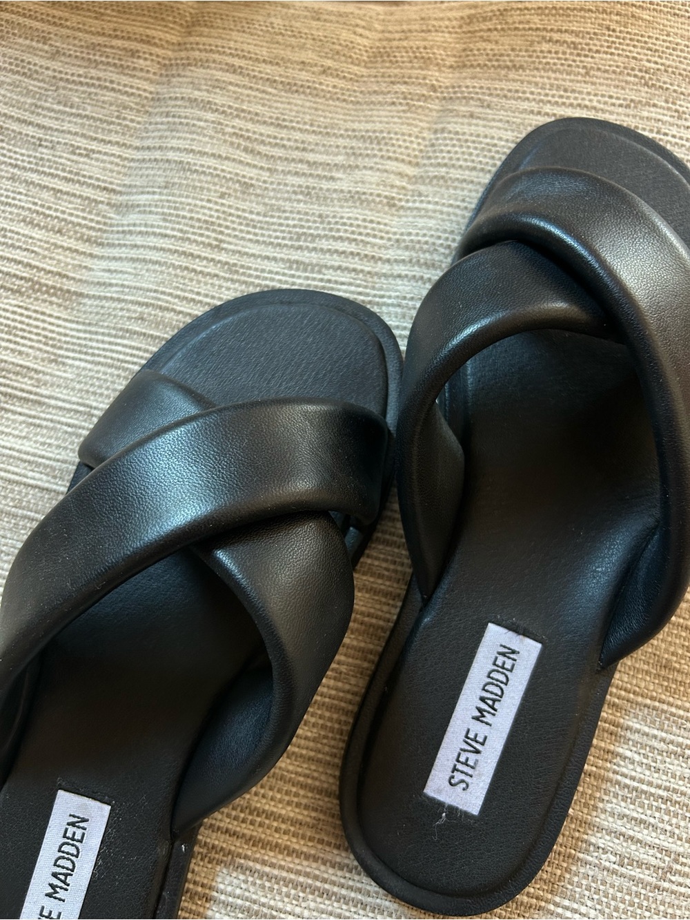 Steve Madden Black Crisscross Leather Sandals - Women's - Picture 4 of 5